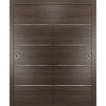 Sliding Closet Bypass Doors with hardware | Planum 0020 Chocolate Ash | Sturdy Rails Moldings Trims Hardware Set | Modern Wood Solid Bedroom Wardrobe Doors