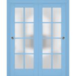 Sliding Closet Bypass Doors | Veregio 7412 Aquamarine with Frosted Glass | Sturdy Rails Moldings Trims Hardware Set | Wood Solid Bedroom Wardrobe Doors 