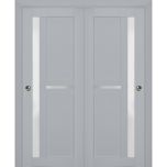 Sliding Closet Bypass Doors | Veregio 7288 Matte Grey with Frosted Glass | Sturdy Rails Moldings Trims Hardware Set | Wood Solid Bedroom Wardrobe Doors 