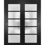 Sliding Closet Bypass Doors | Quadro 4002 Black Matte with Frosted Glass | Sturdy Rails Moldings Trims Hardware Set | Wood Solid Bedroom Wardrobe Doors 