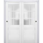 Sliding Closet Bypass Doors | Veregio 7339 White Silk with Frosted Glass | Sturdy Rails Moldings Trims Hardware Set | Wood Solid Bedroom Wardrobe Doors 