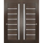 Sliding Closet Bypass Doors | Quadro 4088 Chocolate Ash with Frosted Glass | Sturdy Rails Moldings Trims Hardware Set | Wood Solid Bedroom Wardrobe Doors 