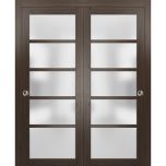 Sliding Closet Bypass Doors | Quadro 4002 Chocolate Ash with Frosted Glass | Sturdy Rails Moldings Trims Hardware Set | Wood Solid Bedroom Wardrobe Doors 