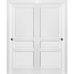 Sliding Closet Bypass Doors with hardware | Lucia 31 White Silk | Sturdy Rails Moldings Trims Hardware Set | Pantry Kitchen 3-Panels Wooden Solid Bedroom Wardrobe Doors