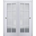 Sliding Closet Bypass Doors | Veregio 7412 White Silk with Frosted Glass | Sturdy Rails Moldings Trims Hardware Set | Wood Solid Bedroom Wardrobe Doors 