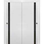 Sliding Closet Bypass Doors | Planum 0040 White Silk with Black Glass | Sturdy Rails Moldings Trims Hardware Set | Wood Solid Bedroom Wardrobe Doors 