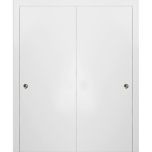 Planum 0010 Interior Closet Sliding Solid Wood Bypass Doors White Silk with Track Hardware Set