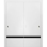 Sliding Closet Bypass Doors | Planum 0012 White Silk and Aluminum Strips | Sturdy Top Mount Rails Moldings Trims Hardware Set | Wood Solid Bedroom Wardrobe Doors