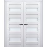 Interior Solid French Double Doors | Veregio 7455 White Silk with Frosted Glass | Wood Solid Panel Frame Trims | Closet Bedroom Sturdy Doors 