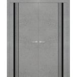 Planum Solid French Double Doors | Planum 0011 Concrete and Aluminum Strips | Wood Solid Panel Frame Trims | Closet Bedroom Sturdy Doors