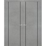 Solid French Double Doors | Planum 0017 Concrete and Aluminum Strips | Wood Solid Panel Frame Trims | Closet Bedroom Sturdy Doors -36" x 80" (2* 18x80)