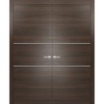 Solid French Double Doors | Planum 0110 Chocolate Ash and Aluminum Strips | Wood Solid Panel Frame Trims | Closet Bedroom