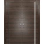 Solid French Double Doors | Planum 0310 Chocolate Ash and Aluminum Strips | Wood Solid Panel Frame Trims | Closet Bedroom