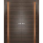 Solid French Double Doors | Planum 1010 Chocolate Ash and Aluminum Strips | Wood Solid Panel Frame Trims | Closet Bedroom