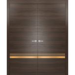 Solid French Double Doors | Planum 2010 Chocolate Ash and Aluminum Strips | Wood Solid Panel Frame Trims | Closet Bedroom