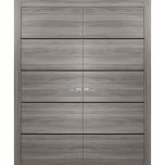 Solid French Double Doors | Planum 0015 Ginger Ash and Aluminum Strips | Wood Solid Panel Frame Trims | Closet Bedroom