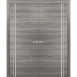 Solid French Double Doors | Planum 0310 Ginger Ash and Aluminum Strips | Wood Solid Panel Frame Trims | Closet Bedroom