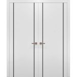 Solid French Double Doors | Planum 0017 White Silk and Aluminum Strips | Wood Solid Panel Frame Trims | Closet Bedroom-36" x 80" (2* 18x80)