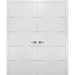 Planum 0020 Interior Double Pre-hung Closet Doors White Silk with Trims Frame Handles