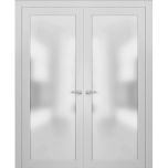 Planum 2102 Interior Double Pre-hung Closet Doors White Silk with Trims Frame Handles