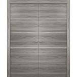 French Double Interior Doors with Hardware | Planum 0020 Ginger Ash | Pre-hung Panel Frame Trims | Bathroom Bedroom Interior Sturdy Door