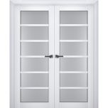 Interior Solid French Double Doors | Veregio 7602 White Silk with Frosted Glass | Wood Solid Panel Frame Trims | Closet Bedroom Sturdy Doors 