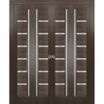 Sliding Closet Double Bi-fold Doors | Quadro 4088 Chocolate Ash with Frosted Glass | Sturdy Tracks Moldings Trims Hardware Set | Wood Solid Bedroom Wardrobe Doors 