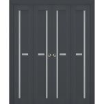 Sliding Closet Double Bi-fold Doors | Veregio 7288 Antracite with Frosted Glass | Sturdy Tracks Moldings Trims Hardware Set | Wood Solid Bedroom Wardrobe Doors 