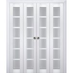 Sliding Closet Double Bi-fold Doors | Veregio 7602 White Silk with Frosted Glass | Sturdy Tracks Moldings Trims Hardware Set | Wood Solid Bedroom Wardrobe Doors 