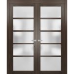 Solid French Double Doors | Quadro 4002 Chocolate Ash with Frosted Glass | Wood Solid Panel Frame Trims | Closet Bedroom Sturdy Doors 