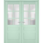 Interior Solid French Double Doors | Veregio 7339 Oliva with Frosted Glass | Wood Solid Panel Frame Trims | Closet Bedroom Sturdy Doors 