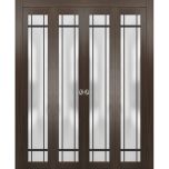 Sliding Closet Double Bi-fold Doors | Planum 2112 Chocolate Ash with Frosted Glass and Aluminum Strips | Sturdy Tracks Moldings Trims Hardware Set | Wood Solid Bedroom Wardrobe Doors