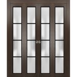 Sliding Closet Double Bi-fold Doors | Planum 2132 Chocolate Ash with Frosted Glass and Aluminum Strips | Sturdy Tracks Moldings Trims Hardware Set | Wood Solid Bedroom Wardrobe Doors