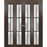 Sliding Closet Double Bi-fold Doors | Planum 2122 Chocolate Ash with Frosted Glass and Aluminum Strips | Sturdy Tracks Moldings Trims Hardware Set | Wood Solid Bedroom Wardrobe Doors