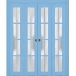 Sliding Closet Double Bi-fold Doors | Veregio 7412 Aquamarine with Frosted Glass | Sturdy Tracks Moldings Trims Hardware Set | Wood Solid Bedroom Wardrobe Doors 