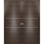 Sliding Closet Double Bi-fold Doors | Planum 0110 Chocolate Ash and Aluminum Strips | Sturdy Tracks Moldings Trims Hardware Set | Wood Solid Bedroom Wardrobe Doors