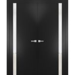 Solid French Double Doors | Planum 0040 Matte Black with White Glass | Wood Solid Panel Frame Trims | Closet Bedroom Sturdy Doors 