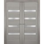 Solid French Double Doors | Quadro 4113 Ginger Ash with Frosted Glass | Wood Solid Panel Frame Trims | Closet Bedroom Sturdy Doors 