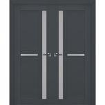 Interior Solid French Double Doors | Veregio 7288 Antracite with Frosted Glass | Wood Solid Panel Frame Trims | Closet Bedroom Sturdy Doors 