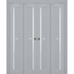 Sliding Closet Double Bi-fold Doors | Veregio 7288 Matte Grey with Frosted Glass | Sturdy Tracks Moldings Trims Hardware Set | Wood Solid Bedroom Wardrobe Doors 