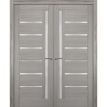 Solid French Double Doors | Quadro 4088 Ginger Ash with Frosted Glass | Wood Solid Panel Frame Trims | Closet Bedroom Sturdy Doors 