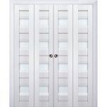 Sliding Closet Double Bi-fold Doors | Veregio 7455 White Silk with Frosted Glass | Sturdy Tracks Moldings Trims Hardware Set | Wood Solid Bedroom Wardrobe Doors 