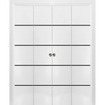 Sliding Closet Double Bi-fold Doors | Planum 0015 White Silk and Aluminum Strips | Sturdy Tracks Moldings Trims Hardware Set | Wood Solid Bedroom Wardrobe Doors