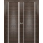 Sliding Closet Double Bi-fold Doors | Planum 0310 Chocolate Ash and Aluminum Strips | Sturdy Tracks Moldings Trims Hardware Set | Wood Solid Bedroom Wardrobe Doors