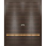 Sliding Closet Double Bi-fold Doors | Planum 2010 Chocolate Ash and Aluminum Strips | Sturdy Tracks Moldings Trims Hardware Set | Wood Solid Bedroom Wardrobe Doors