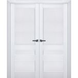 Interior Solid French Double Doors | Veregio 7411 White Silk | Wood Solid Panel Frame Trims | Closet Bedroom Sturdy Doors 