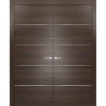 French Double Interior Doors with Hardware | Planum 0020 Chocolate Ash | Pre-hung Panel Frame Trims | Bathroom Bedroom Interior Sturdy Door