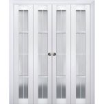 Sliding Closet Double Bi-fold Doors | Veregio 7412 White Silk with Frosted Glass | Sturdy Tracks Moldings Trims Hardware Set | Wood Solid Bedroom Wardrobe Doors 