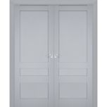 Interior Solid French Double Doors | Veregio 7411 Matte Grey | Wood Solid Panel Frame Trims | Closet Bedroom Sturdy Doors 