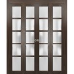 Sliding Closet Double Bi-fold Doors | Quadro 4002 Chocolate Ash with Frosted Glass | Sturdy Tracks Moldings Trims Hardware Set | Wood Solid Bedroom Wardrobe Doors 